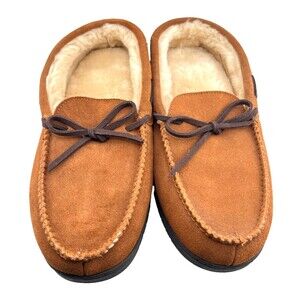 DEARFOAMS Genuine Leather Slippers Men's L (11-12) Suede Shearling Moccasins NEW